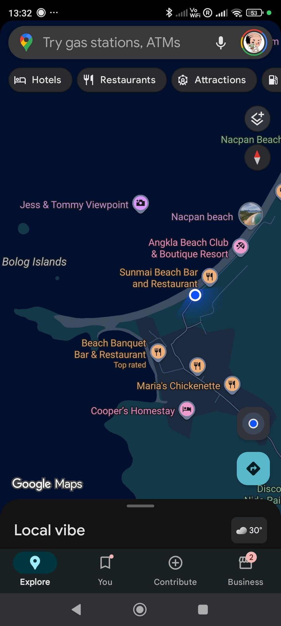 ナクパンビーチ（Googleマップ）